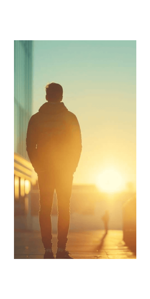 man walking toward the sunset, representing connection found in online thought disorder counseling.