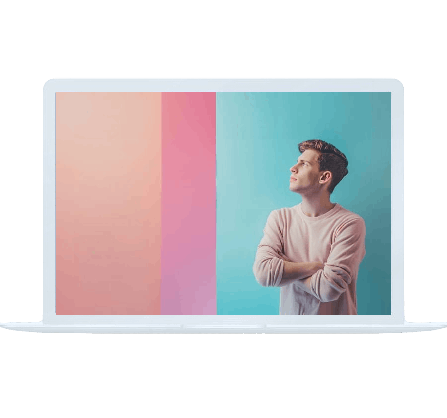 A young man looks upward in a colorful setting, symbolizing online thought disorder counseling.